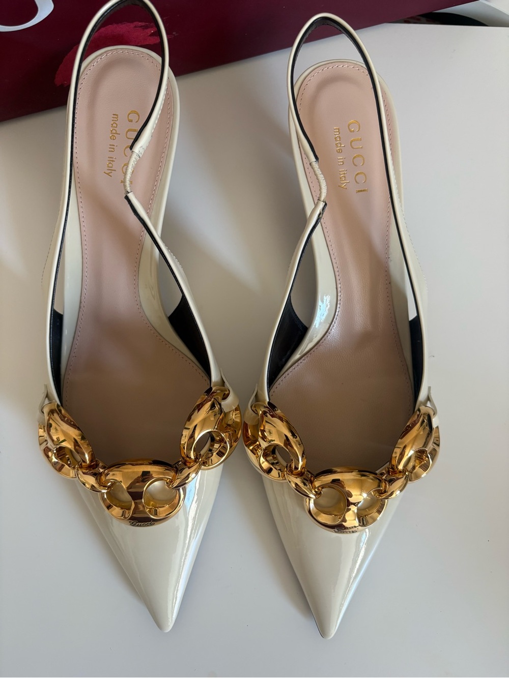 GUCCI Marina Slingback Pumps Ivory Patent Leather NEW Size 40 / US 10 - Picture 12 of 13